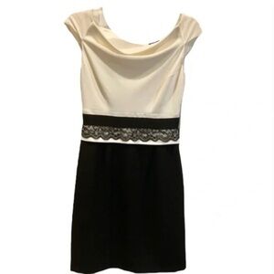 Elegant TAHARI Black and Cream Dress